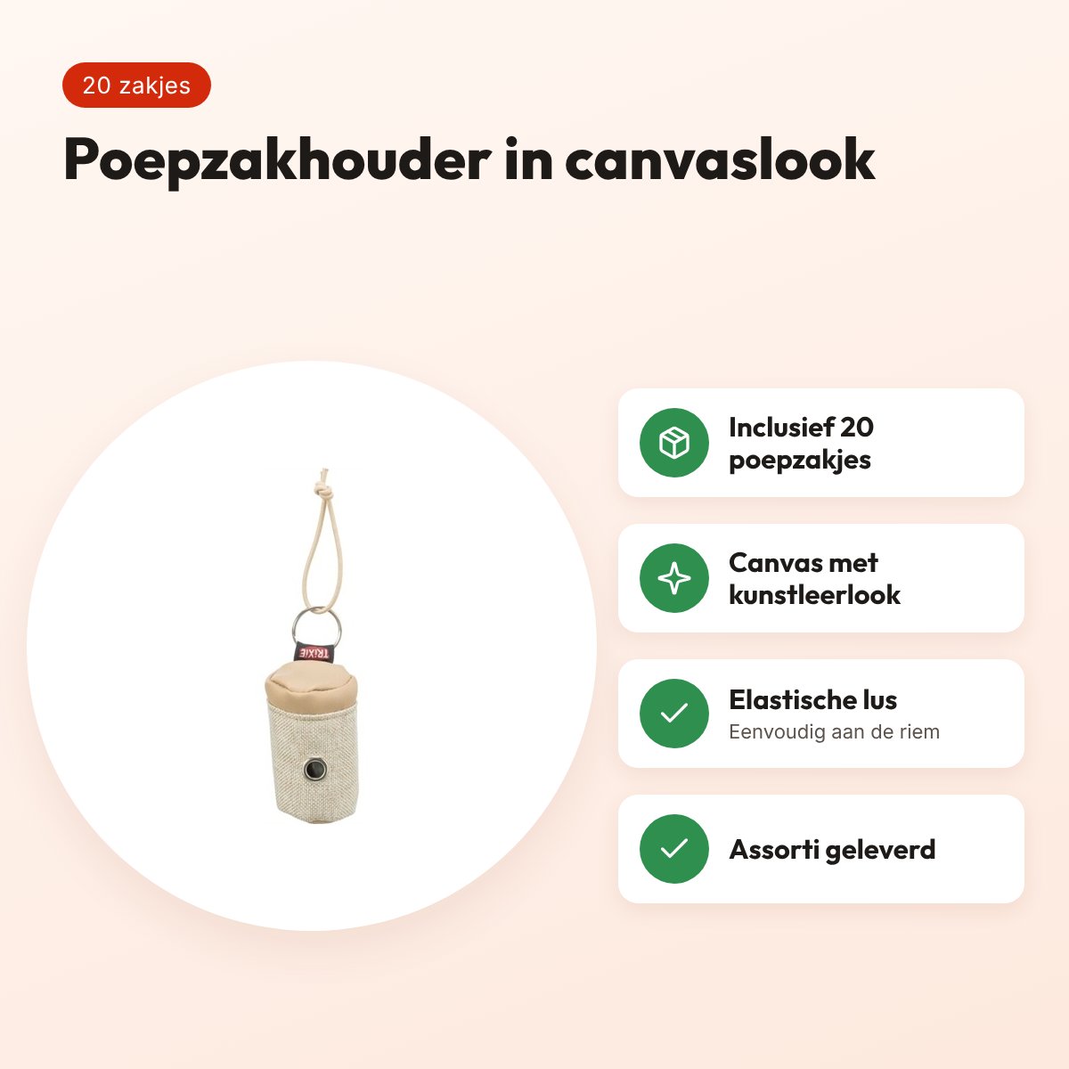 Trixie poepzakhouder canvaslook met kunstleer – inclusief 20 poepzakjes – voordelen