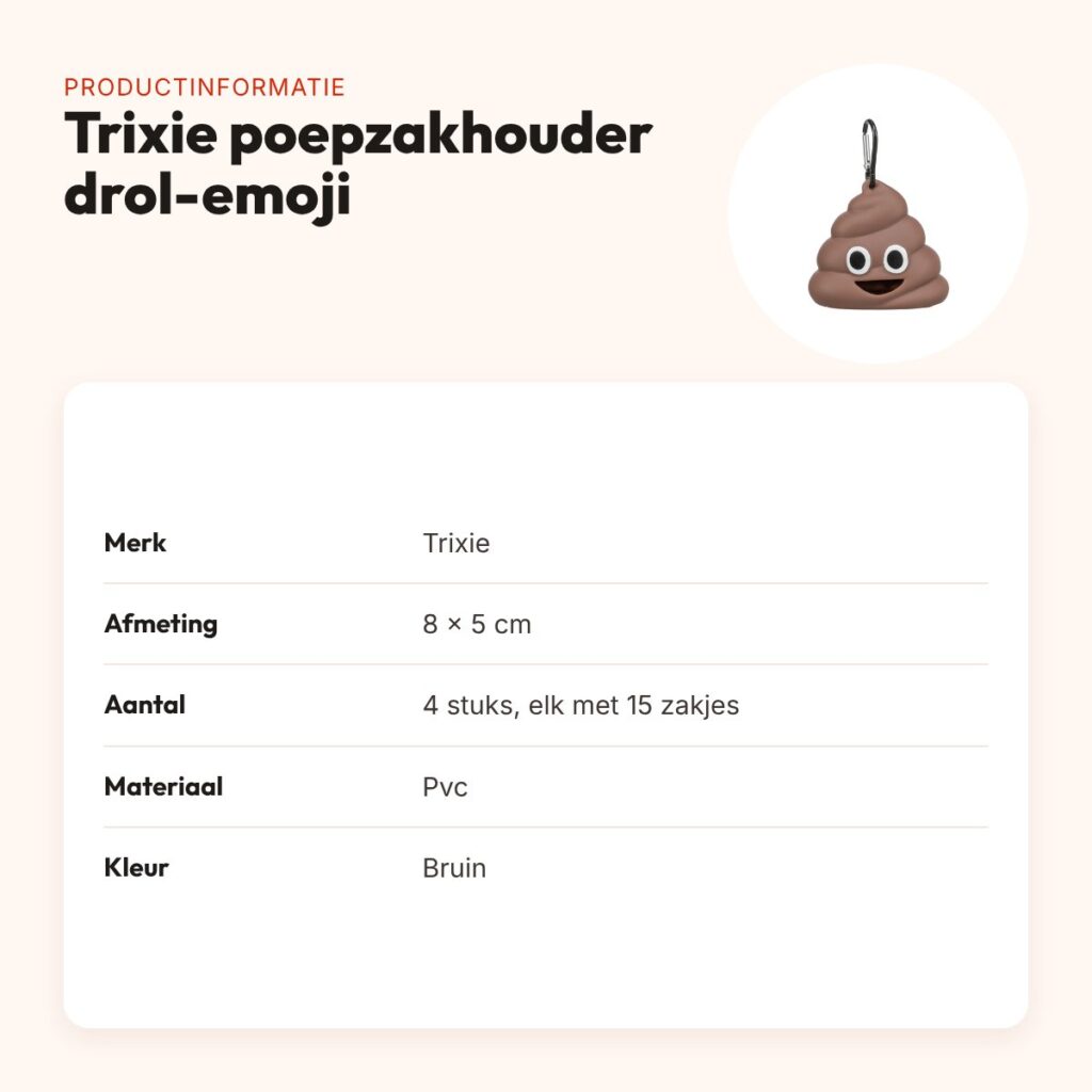 Trixie poepzakhouder drol-emoji bruin 8 x 5 cm met 15 zakjes, 4 stuks – productinformatie