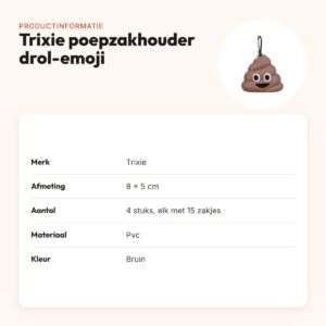 Trixie poepzakhouder drol-emoji bruin 8 x 5 cm met 15 zakjes, 4 stuks – productinformatie