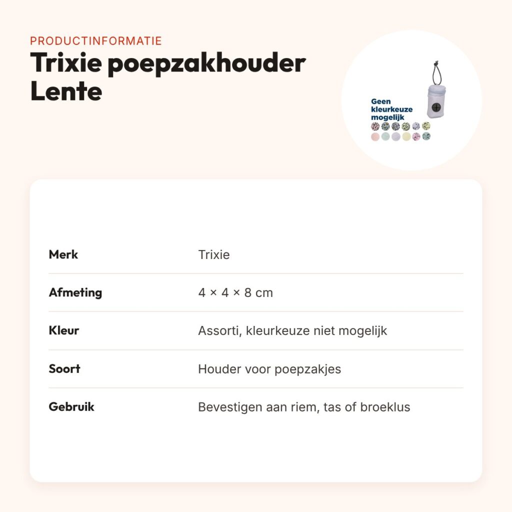 Trixie poepzakhouder Lente assorti 4 x 4 x 8 cm – met ritssluiting – productinformatie