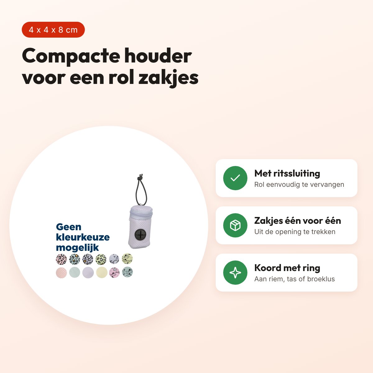 Trixie poepzakhouder Lente assorti 4 x 4 x 8 cm – met ritssluiting – voordelen