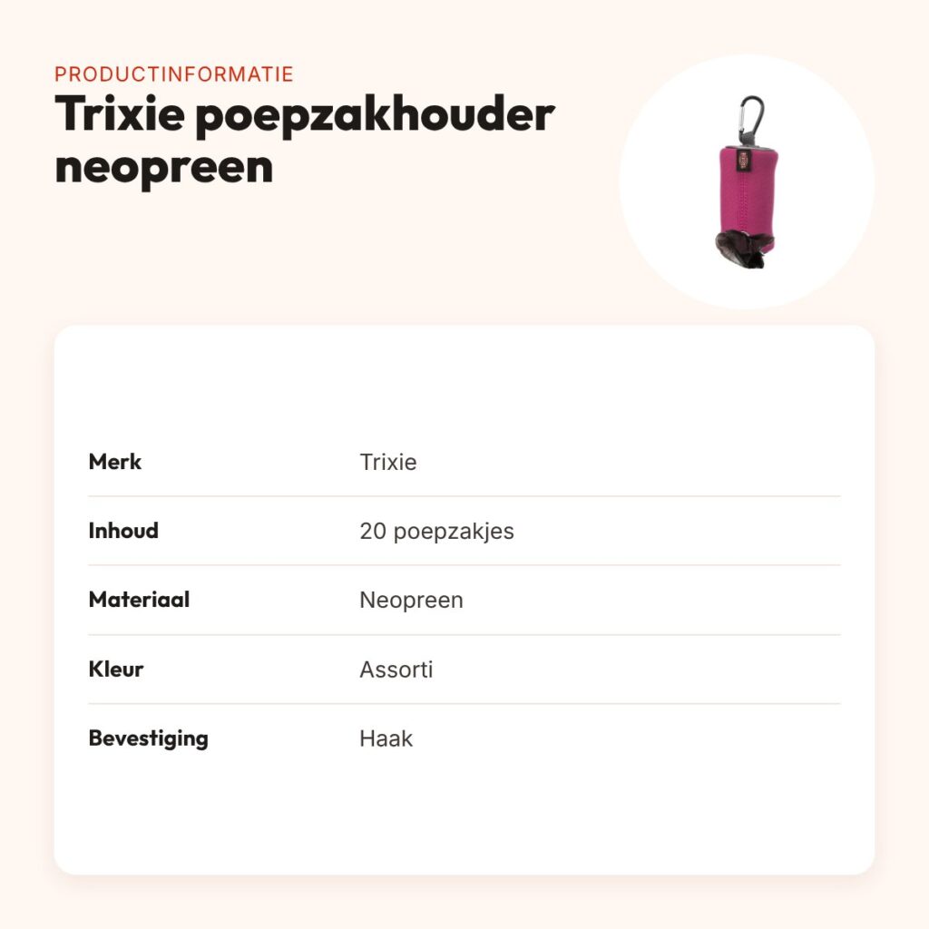 Trixie poepzakhouder neopreen met 20 zakjes – assorti, met haak – productinformatie