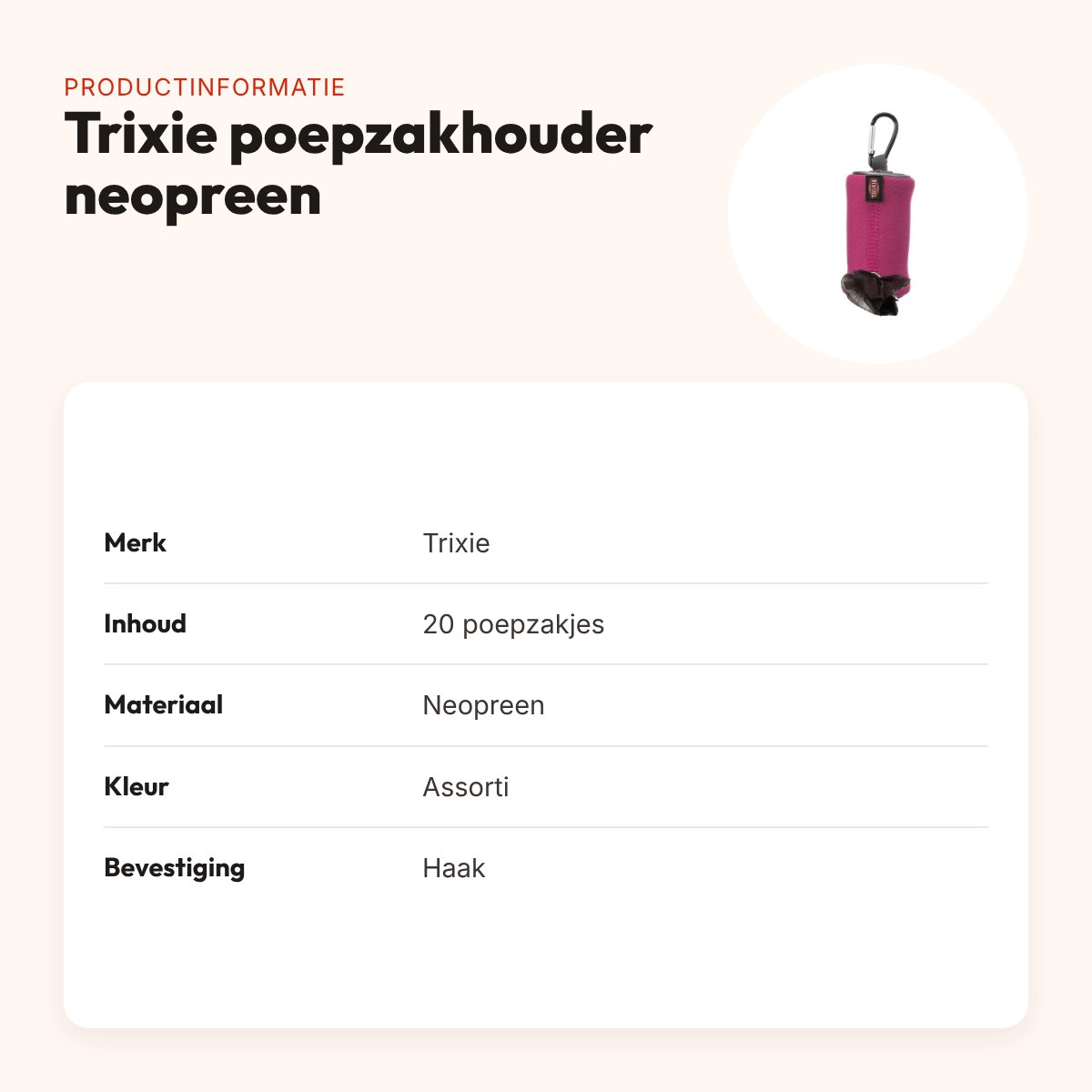 Trixie poepzakhouder neopreen met 20 zakjes – assorti, met haak – productinformatie