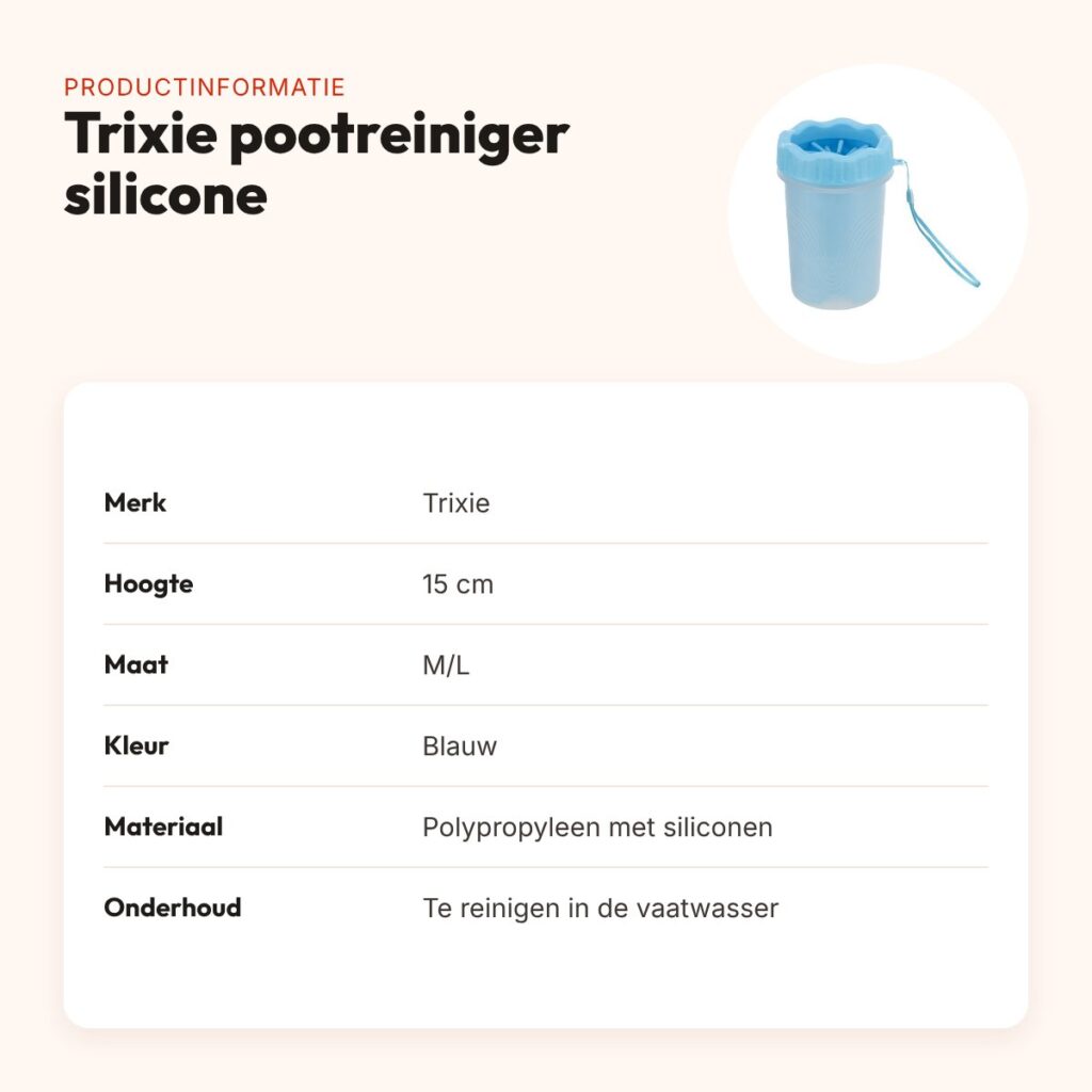 Trixie pootreiniger hond silicone blauw 15 cm – maat M/L – productinformatie
