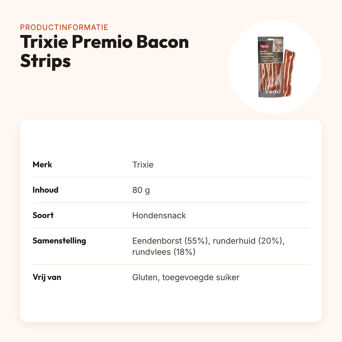 Trixie Premio Bacon Strips met eendenborst en rundvlees 80 g – hondensnack – productinformatie