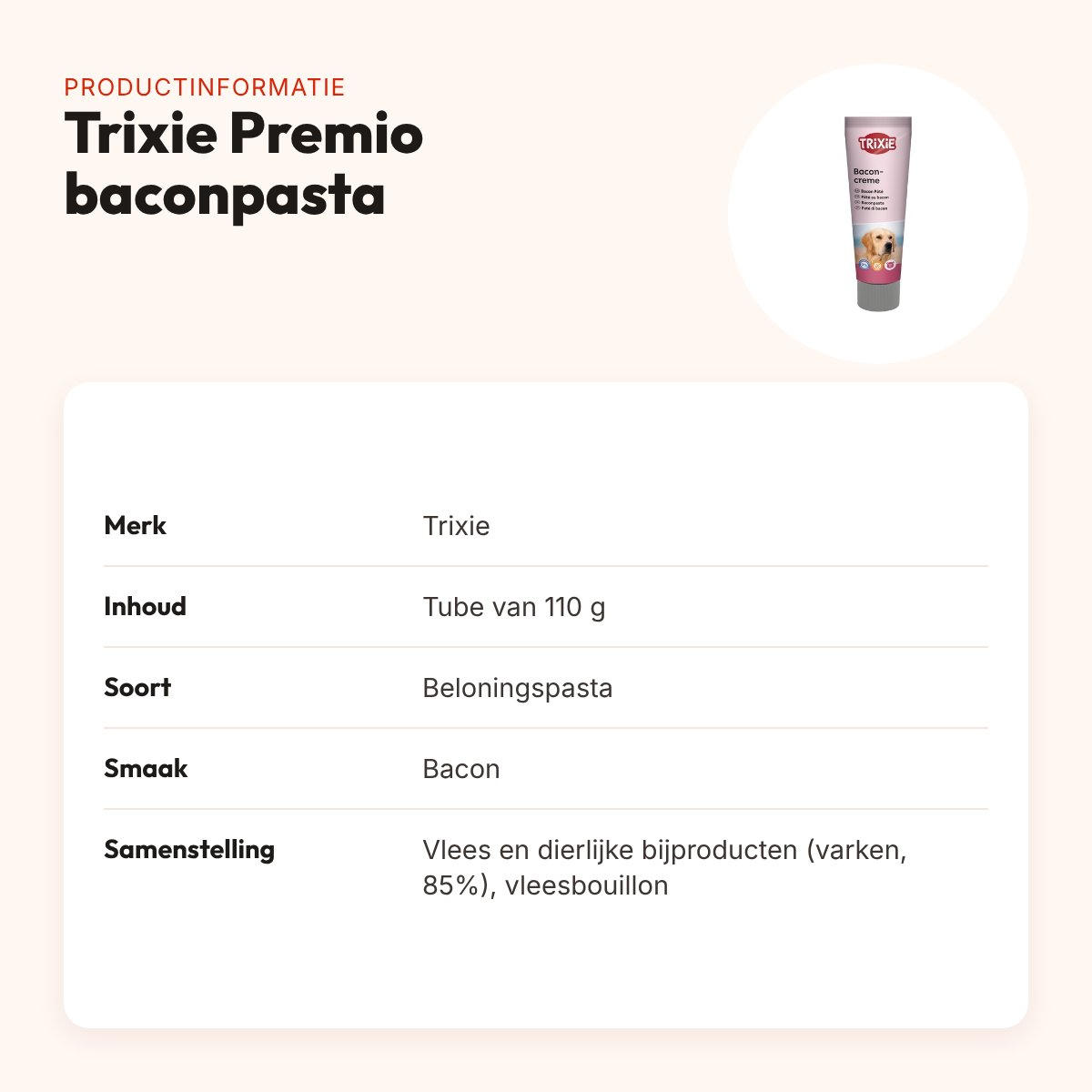 Trixie Premio baconpasta 110 g – glutenvrije beloning in tube – productinformatie