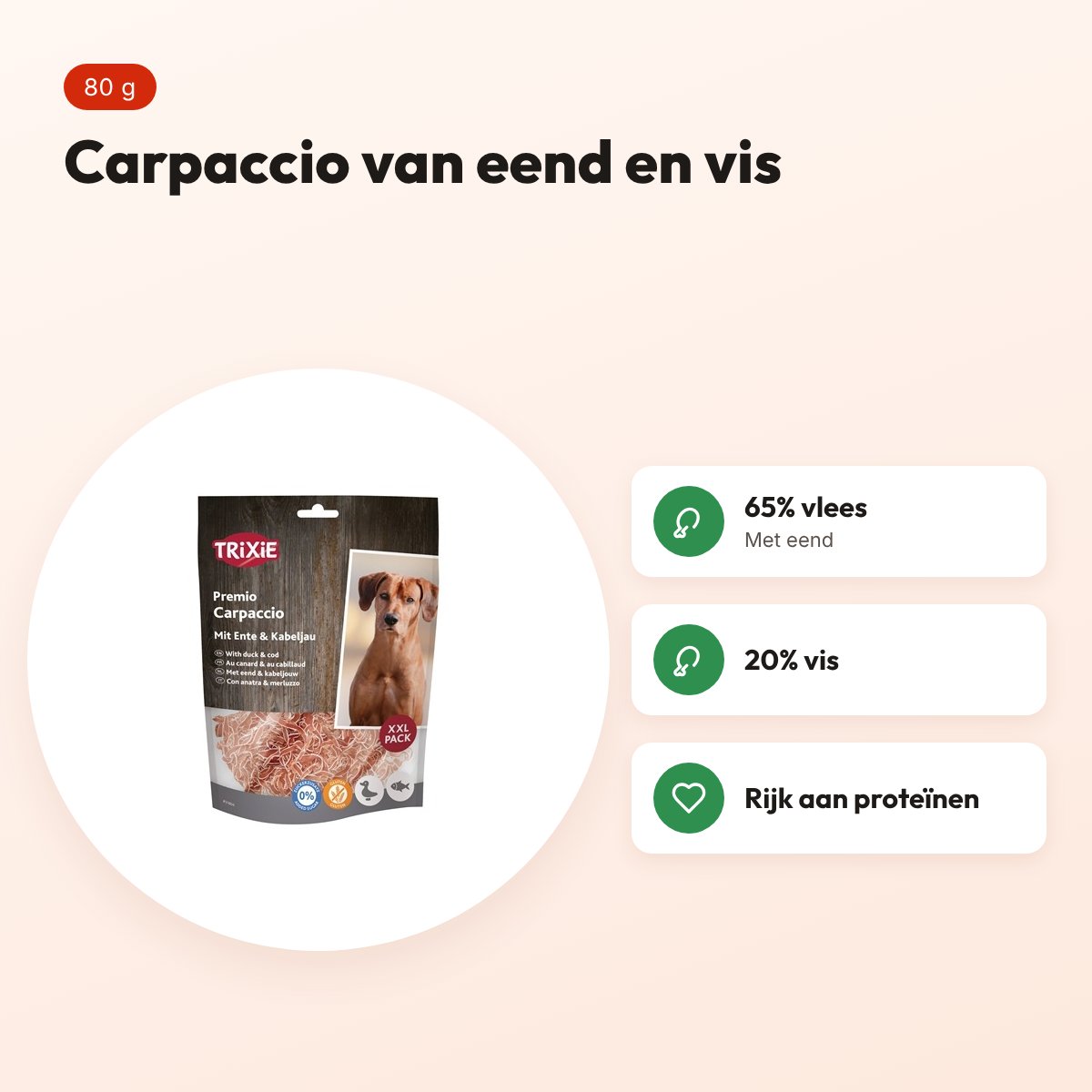 Trixie Premio Carpaccio 80 g – met eend en vis – voordelen