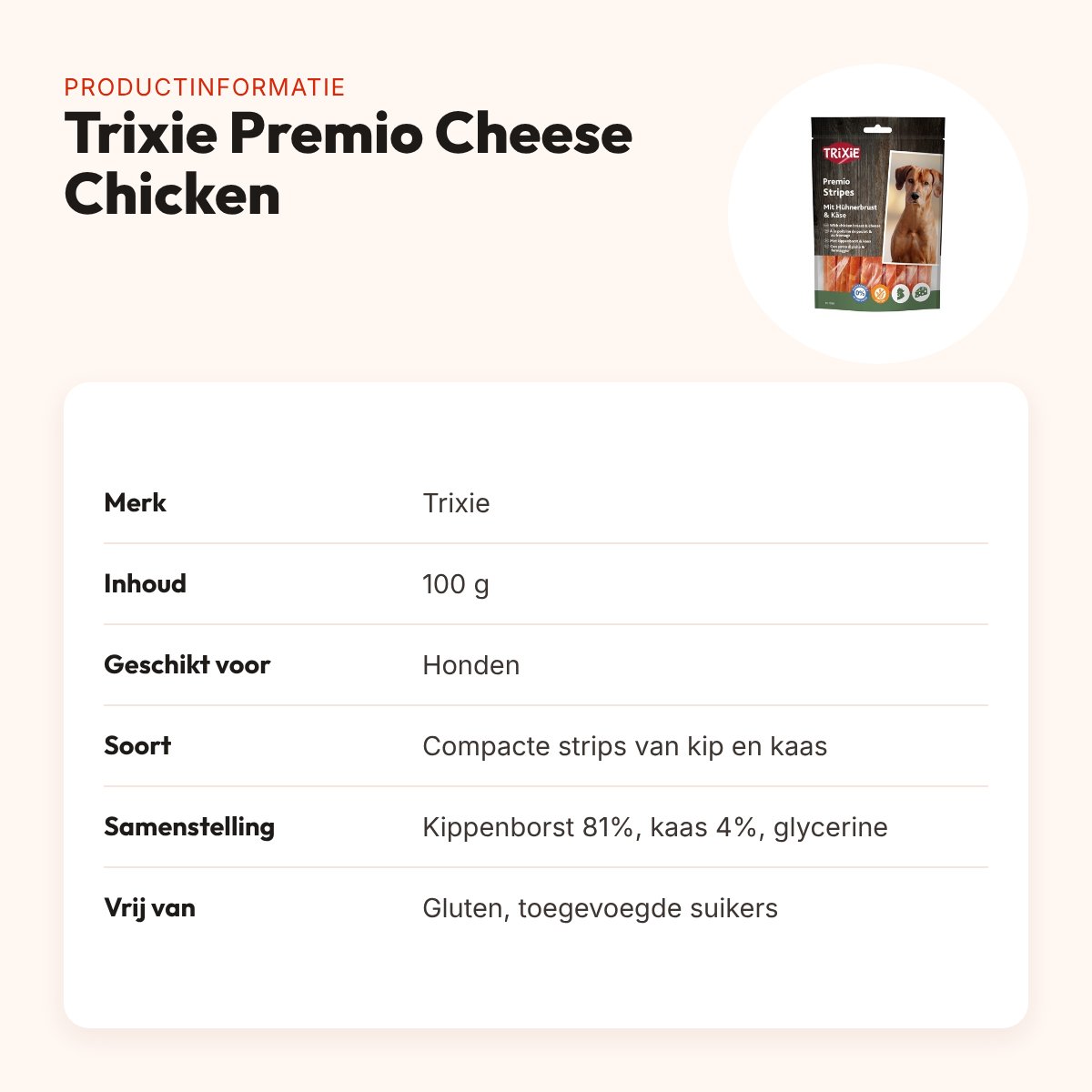 Trixie Premio Cheese Chicken Stripes 100 g – kip en kaas – productinformatie