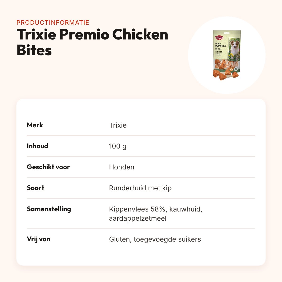 Trixie Premio Chicken Bites 100 g – runderhuid met kip – productinformatie