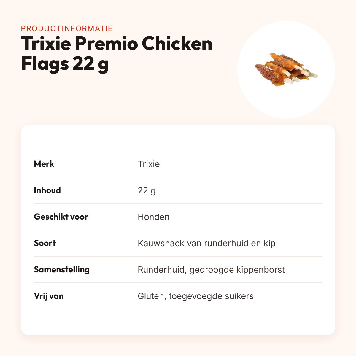 Trixie Premio Chicken Flags 22 g – kauwsnack van runderhuid en kip – productinformatie