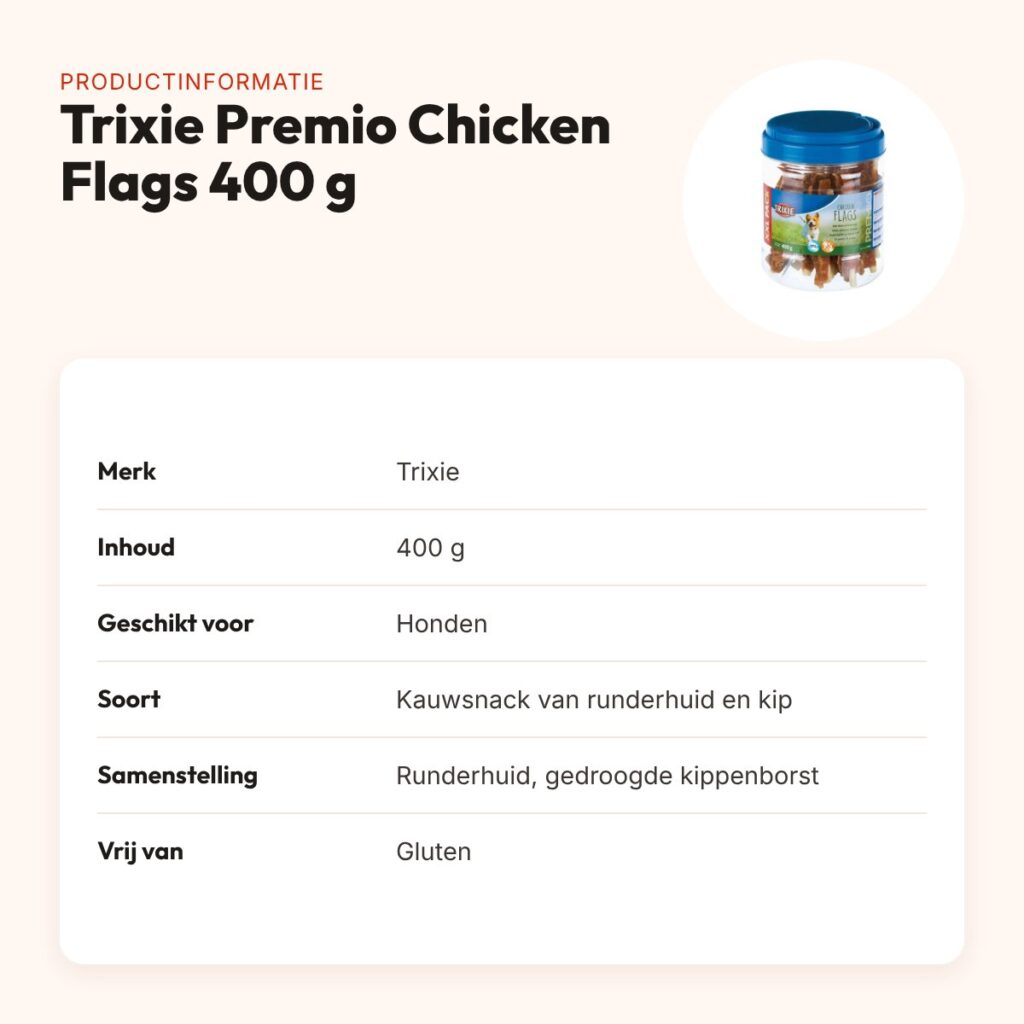 Trixie Premio Chicken Flags 400 g – kauwsnack van runderhuid en kip – productinformatie