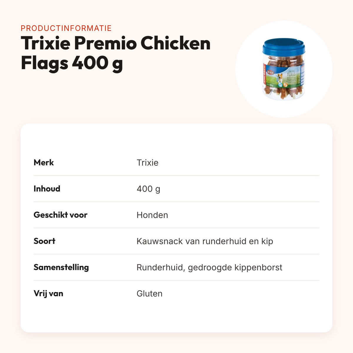 Trixie Premio Chicken Flags 400 g – kauwsnack van runderhuid en kip – productinformatie