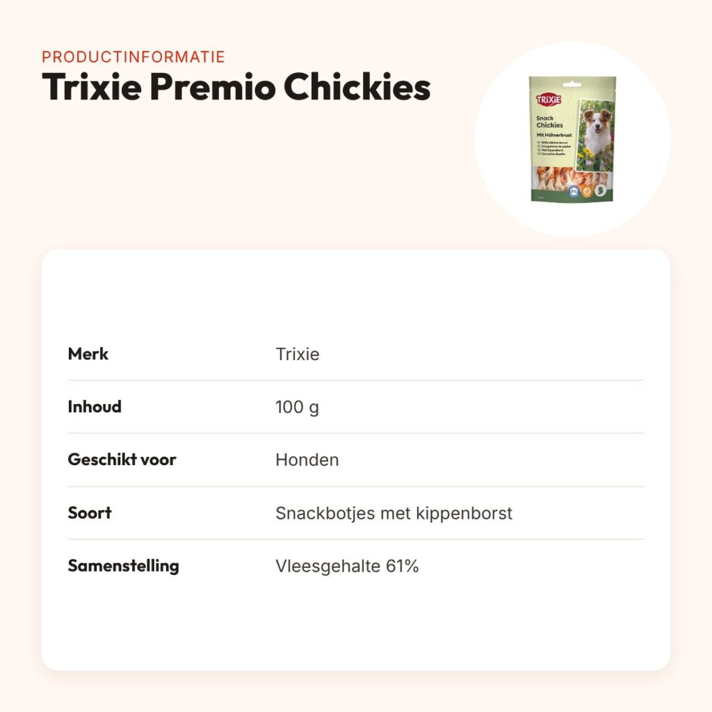Trixie Premio Chickies 100 g – snackbotjes met kippenborst – productinformatie
