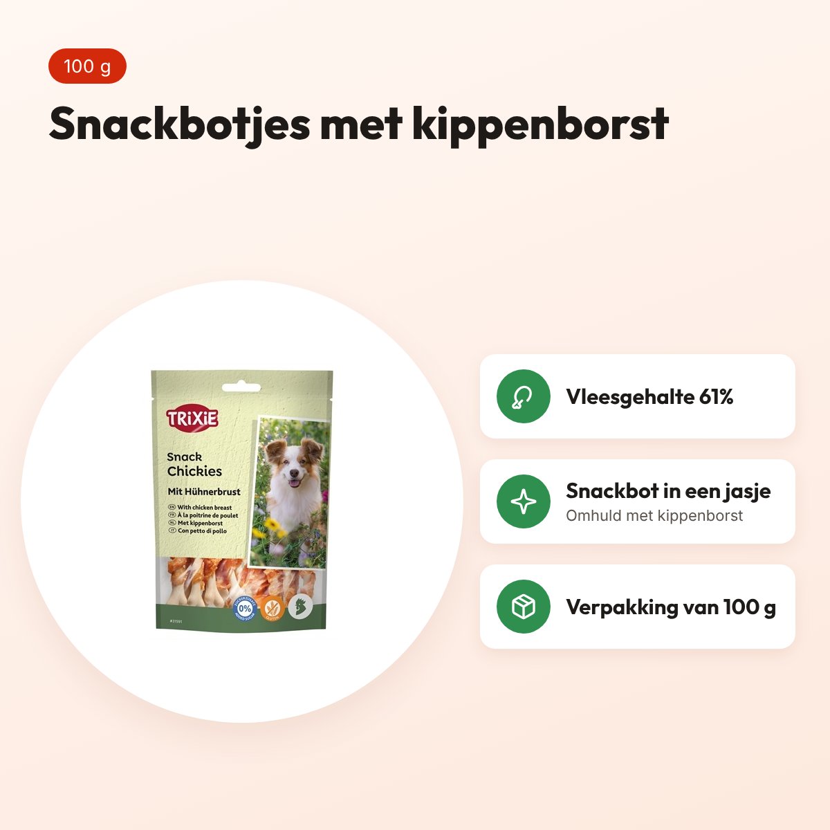 Trixie Premio Chickies 100 g – snackbotjes met kippenborst – voordelen