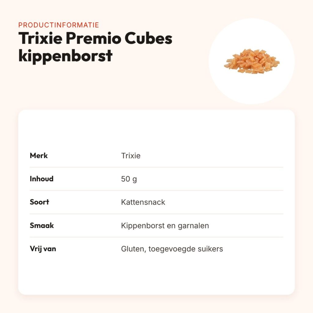 Trixie Premio Cubes kippenborst en garnalen 50 g – zachte kattensnack – productinformatie