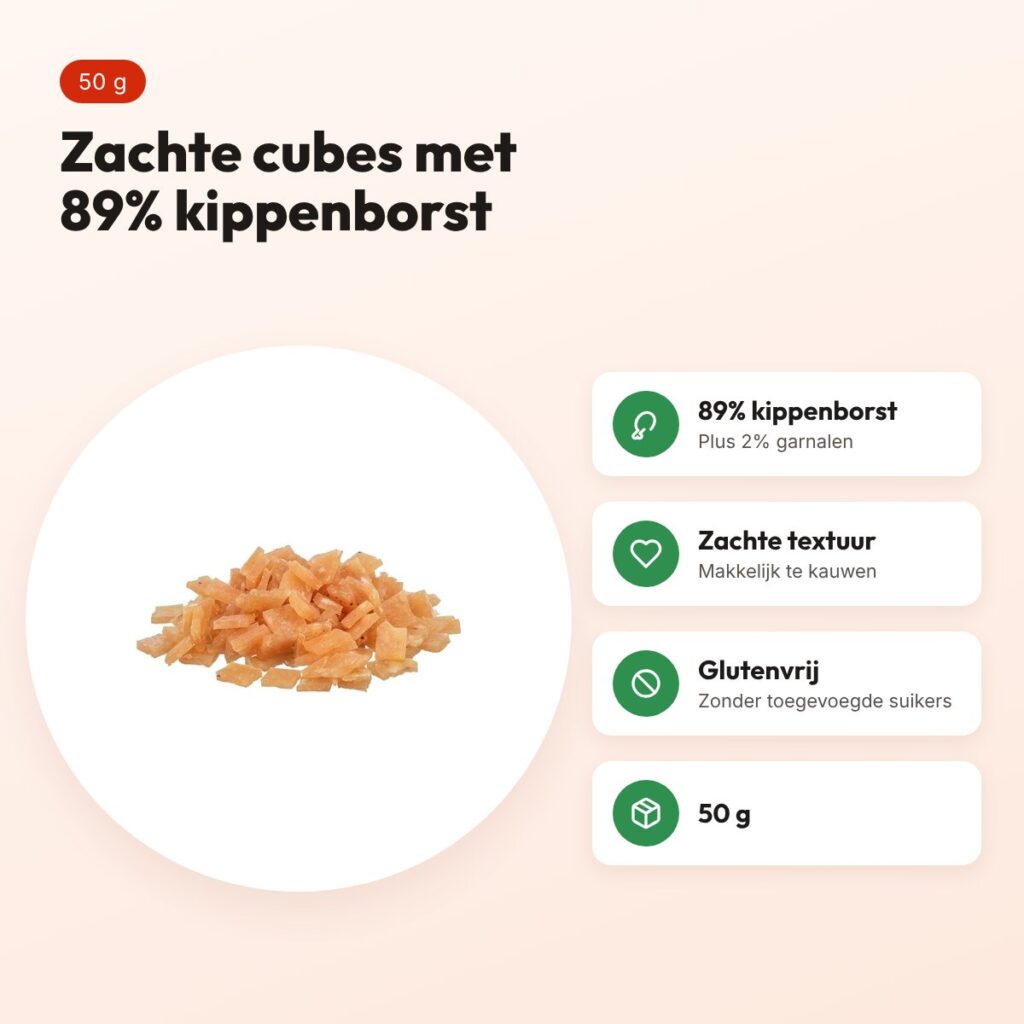 Trixie Premio Cubes kippenborst en garnalen 50 g – zachte kattensnack – voordelen