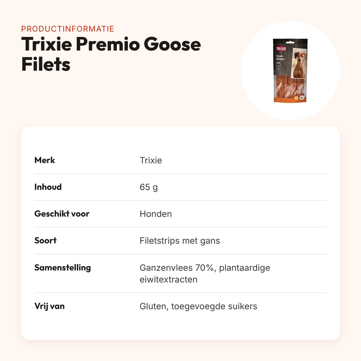 Trixie Premio Goose Filets 65 g – ganzenfilet, 70% vlees – productinformatie