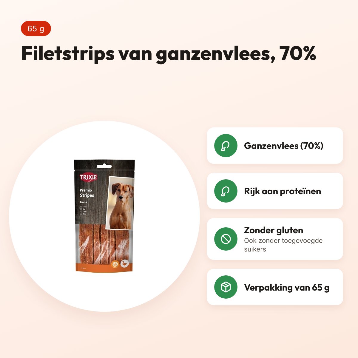 Trixie Premio Goose Filets 65 g – ganzenfilet, 70% vlees – voordelen