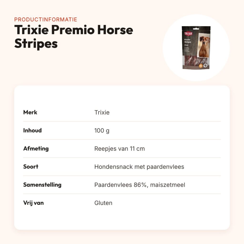 Trixie Premio Horse Stripes 11 cm – hondensnack paardenvlees, 100 g – productinformatie