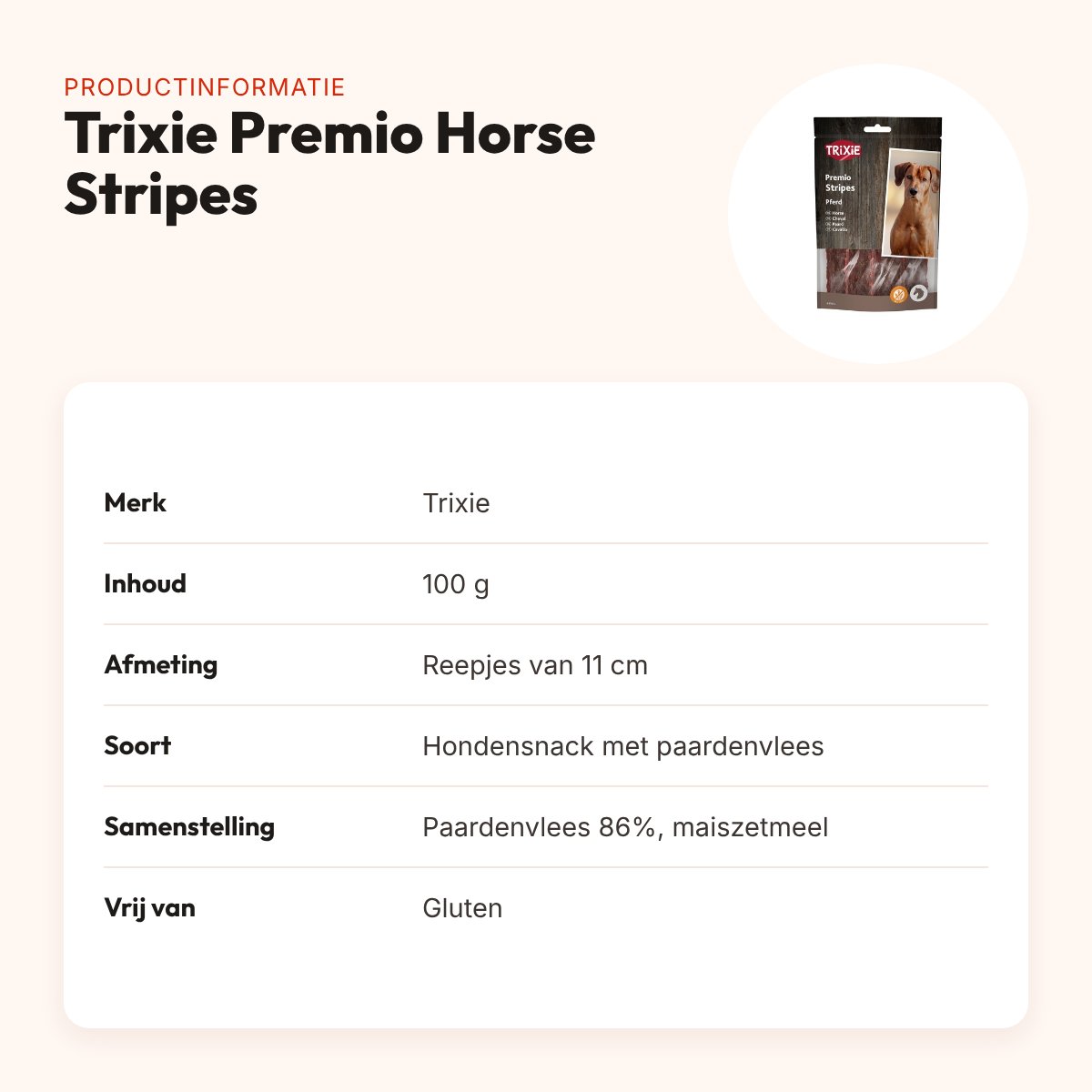 Trixie Premio Horse Stripes 11 cm – hondensnack paardenvlees, 100 g – productinformatie