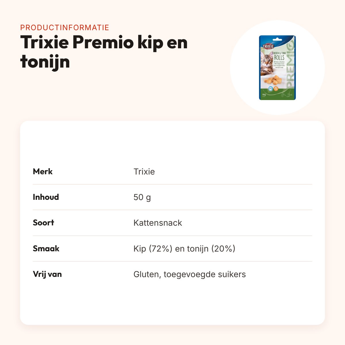 Trixie Premio kattensnack kip en tonijn rolletjes 50 g – glutenvrij – productinformatie
