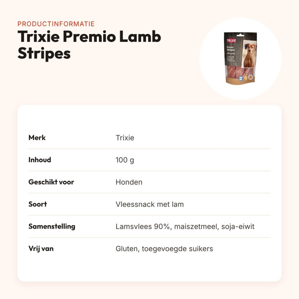 Trixie Premio Lamb Stripes 100 g – 90% lamsvlees, glutenvrij – productinformatie