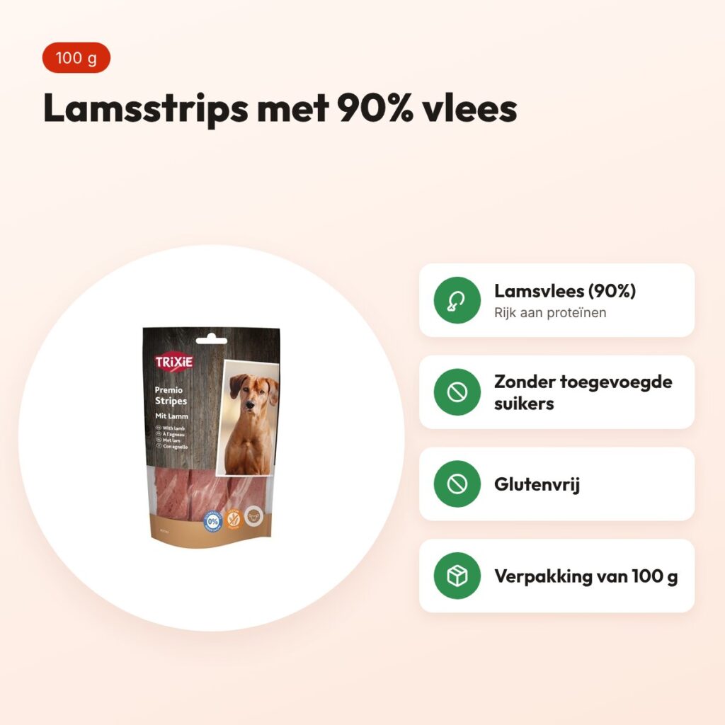 Trixie Premio Lamb Stripes 100 g – 90% lamsvlees, glutenvrij – voordelen