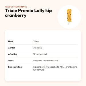 Trixie Premio Lolly kippenborst en cranberry 12 cm – 30 stuks – productinformatie