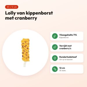 Trixie Premio Lolly kippenborst en cranberry 12 cm – 30 stuks – voordelen