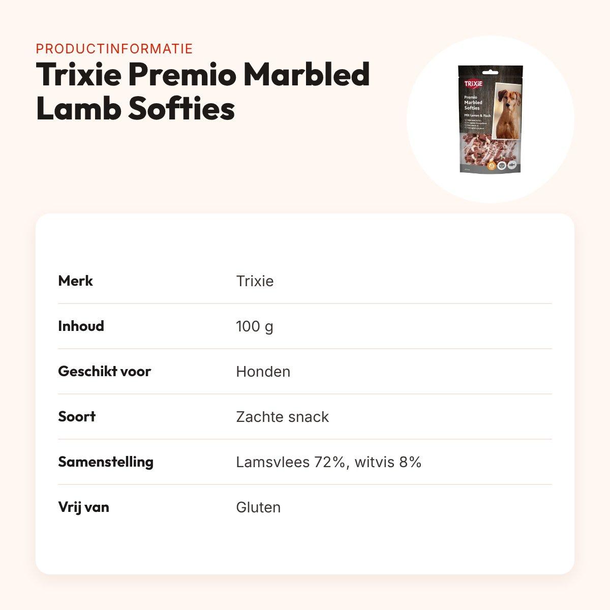 Trixie Premio Marbled Lamb Softies 100 g – glutenvrij, lam en vis – productinformatie