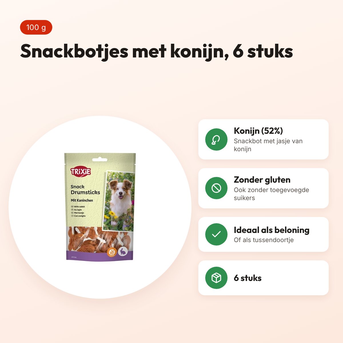 Trixie Premio Rabbit Drumsticks 100 g – konijn, 6 stuks – voordelen