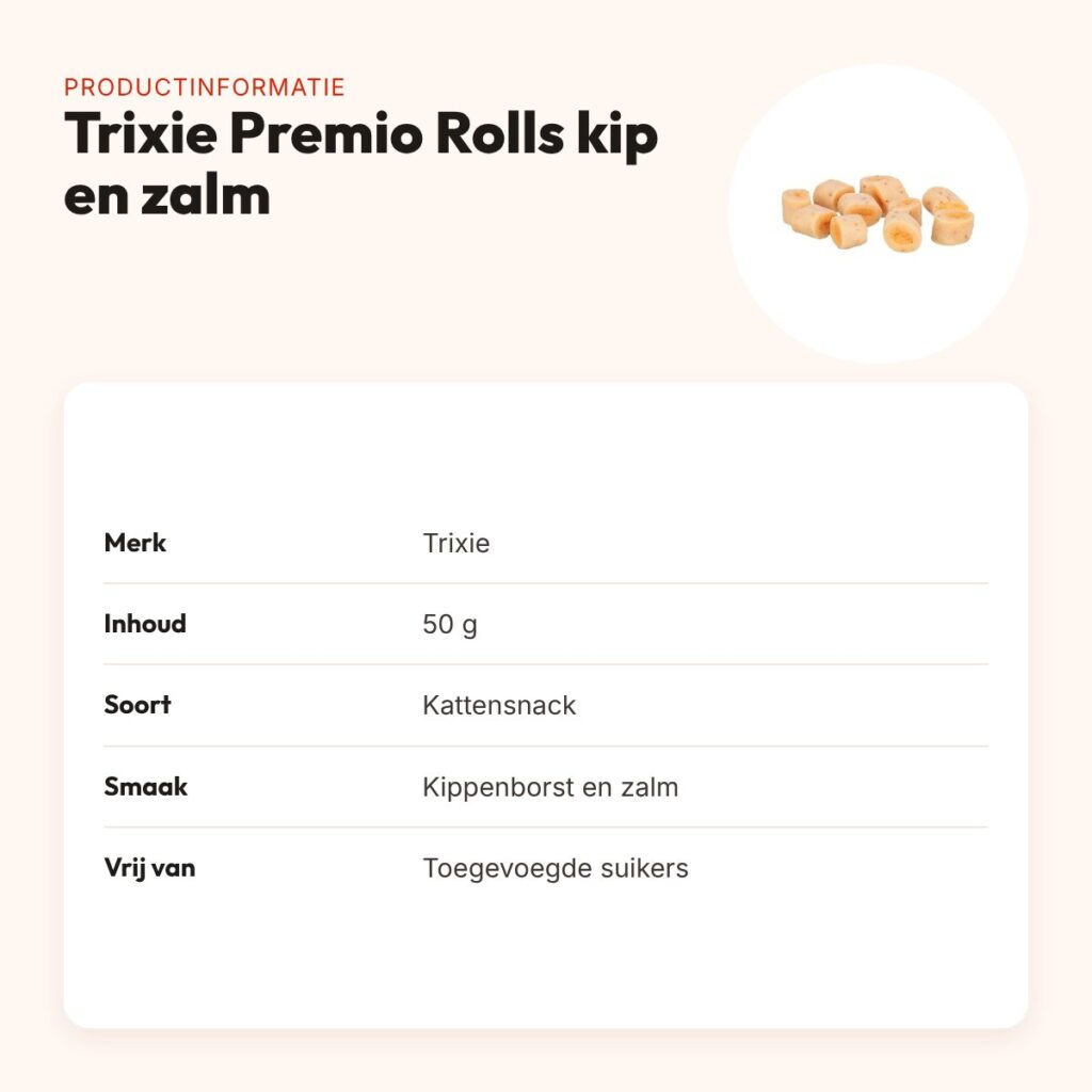 Trixie Premio Rolls kippenborst en zalm 50 g – zachte kattensnack – productinformatie
