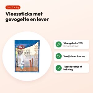 Trixie Premio Stick Quintet gevogelte en lever 24 x 5 x 5 g – voordelen