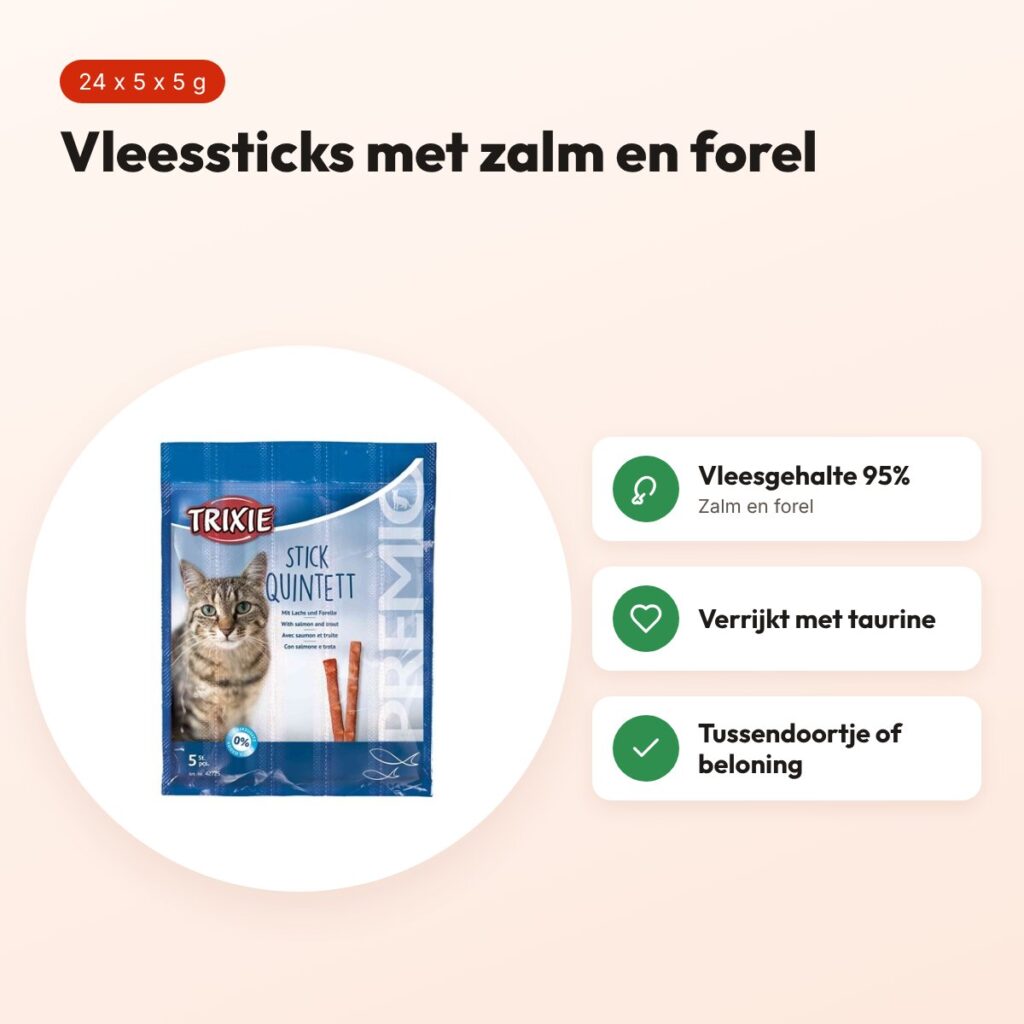 Trixie Premio Stick Quintet zalm en forel 24 x 5 x 5 g – voordelen