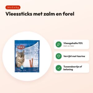 Trixie Premio Stick Quintet zalm en forel 24 x 5 x 5 g – voordelen