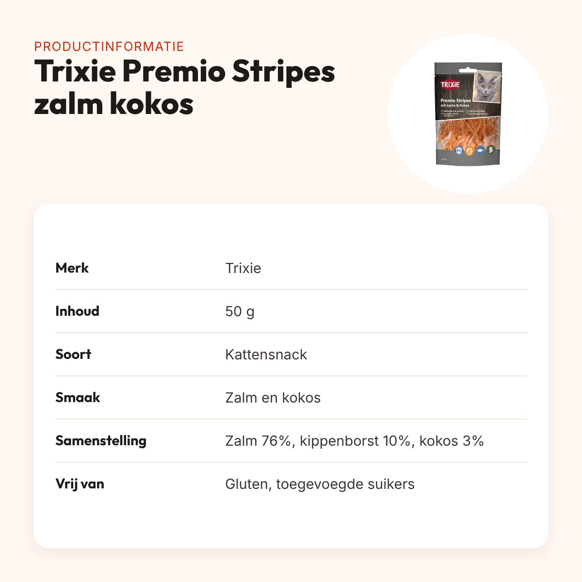 Trixie Premio Stripes zalm en kokos 50 g – kattensnack – productinformatie