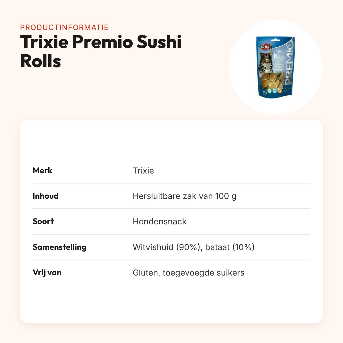 Trixie Premio Sushi Rolls 100 g – hondensnack van 90% witvis – productinformatie