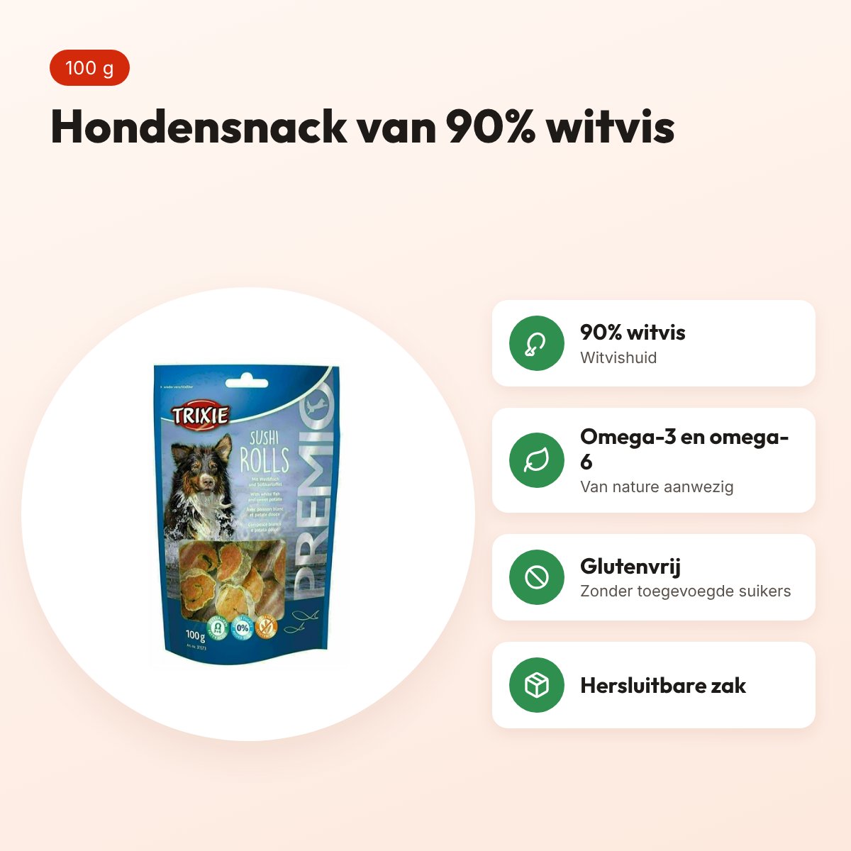 Trixie Premio Sushi Rolls 100 g – hondensnack van 90% witvis – voordelen