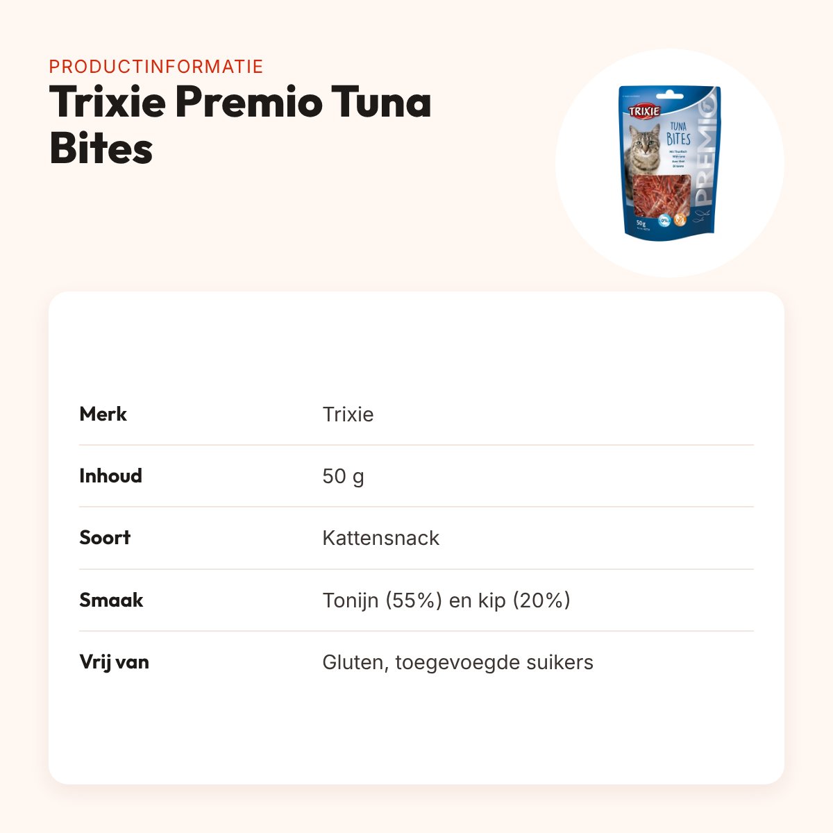 Trixie Premio Tuna Bites 50 g – kattensnack met tonijn, glutenvrij – productinformatie