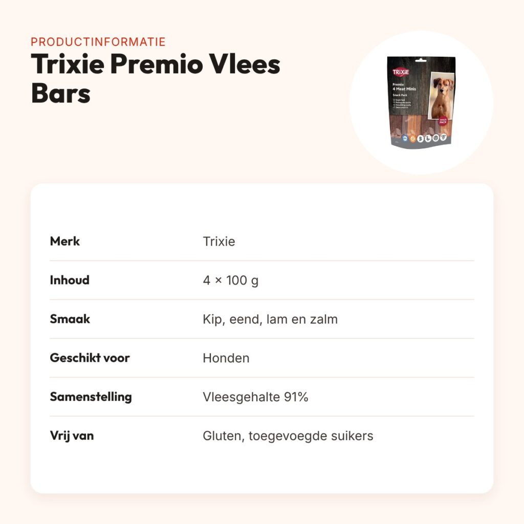 Trixie Premio Vlees Bars hondensnacks kip, eend, lam en zalm – 4 x 100 g – productinformatie