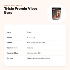 Trixie Premio Vlees Bars hondensnacks kip, eend, lam en zalm – 4 x 100 g – productinformatie