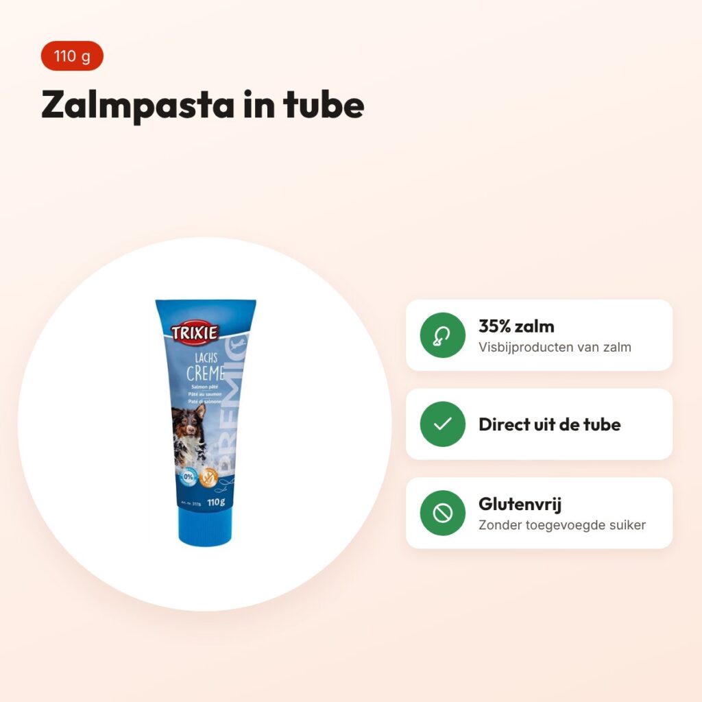 Trixie Premio zalmpasta 110 g – glutenvrije beloning in tube – voordelen