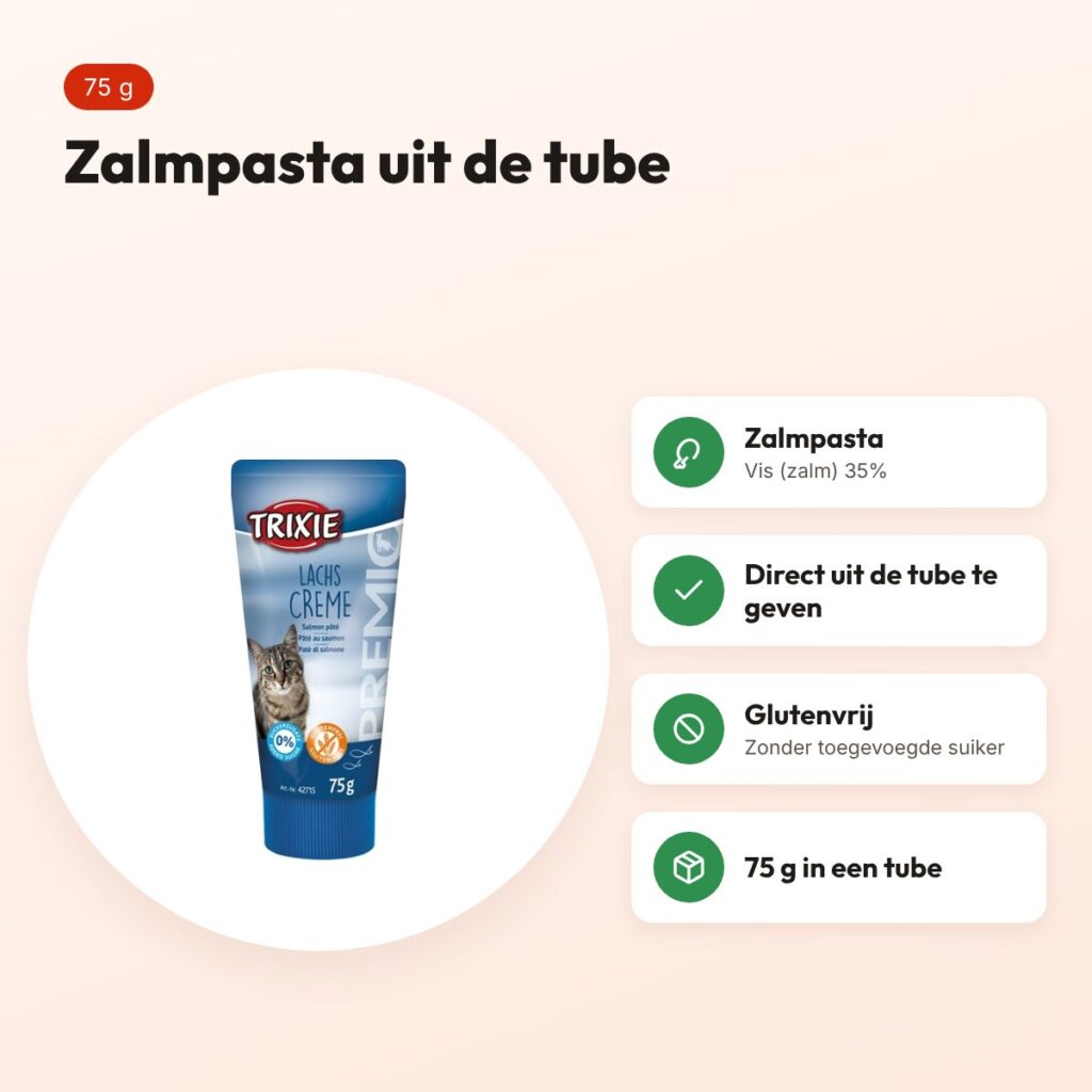 Trixie Premio zalmpasta voor katten 75 g – glutenvrij, in tube – voordelen