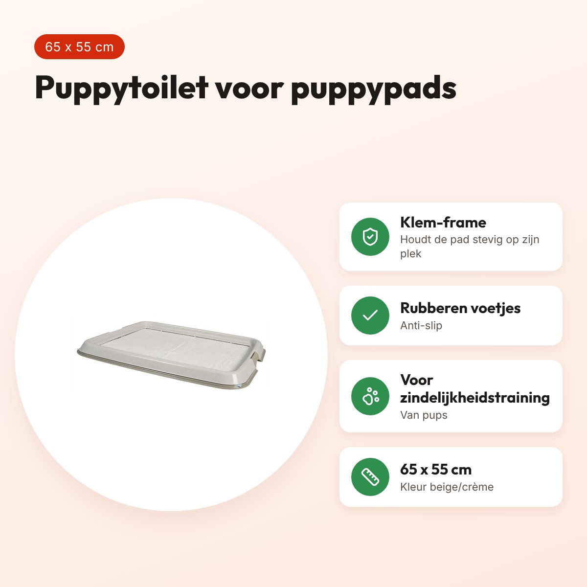 Trixie Puppy Loo puppytoilet beige/crème 65 x 55 cm – anti-slip – voordelen