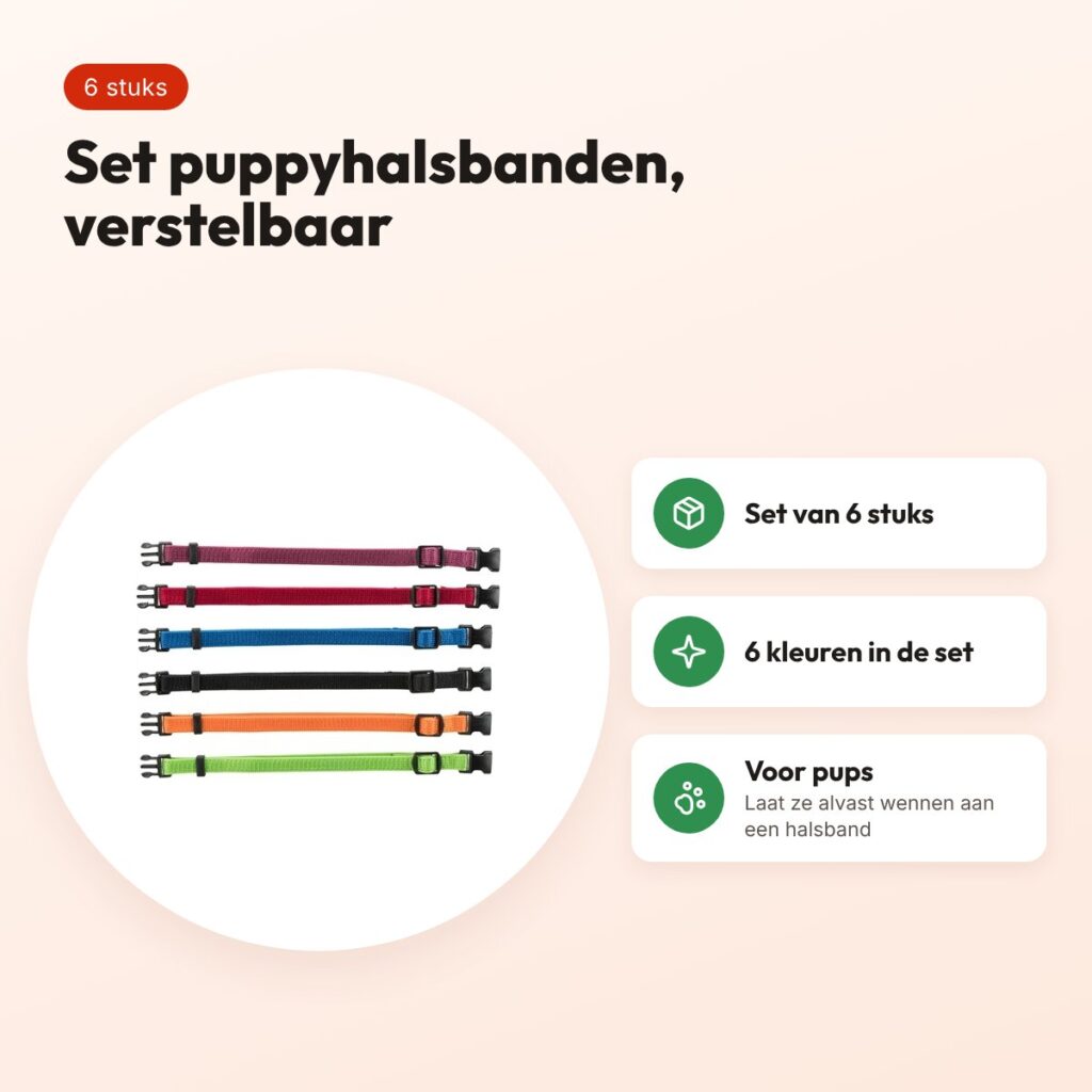 Trixie puppyhalsband set 17-25 cm M-L – 6 stuks, zwart/rood/royalblauw – voordelen