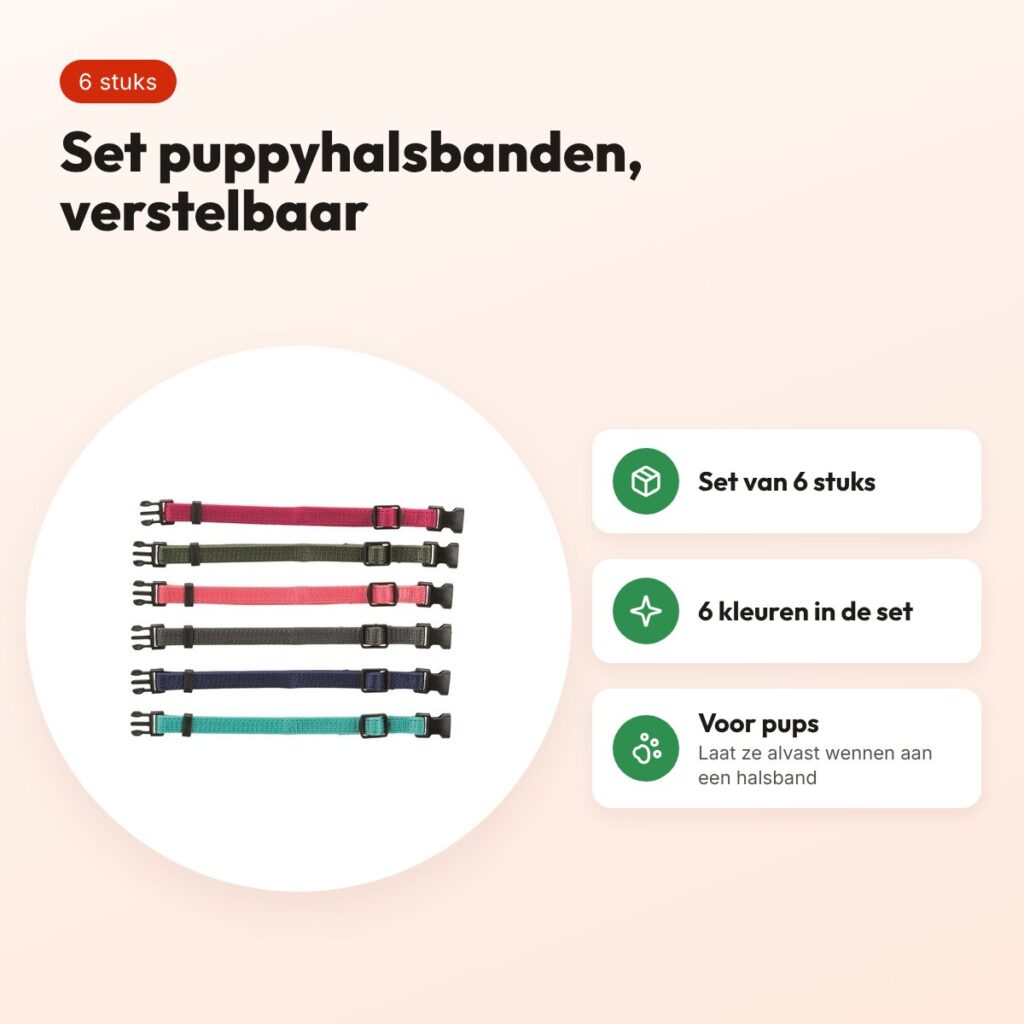 Trixie puppyhalsband set 17-25 cm S-M – 6 stuks, fuchsia/grafiet/indigo – voordelen