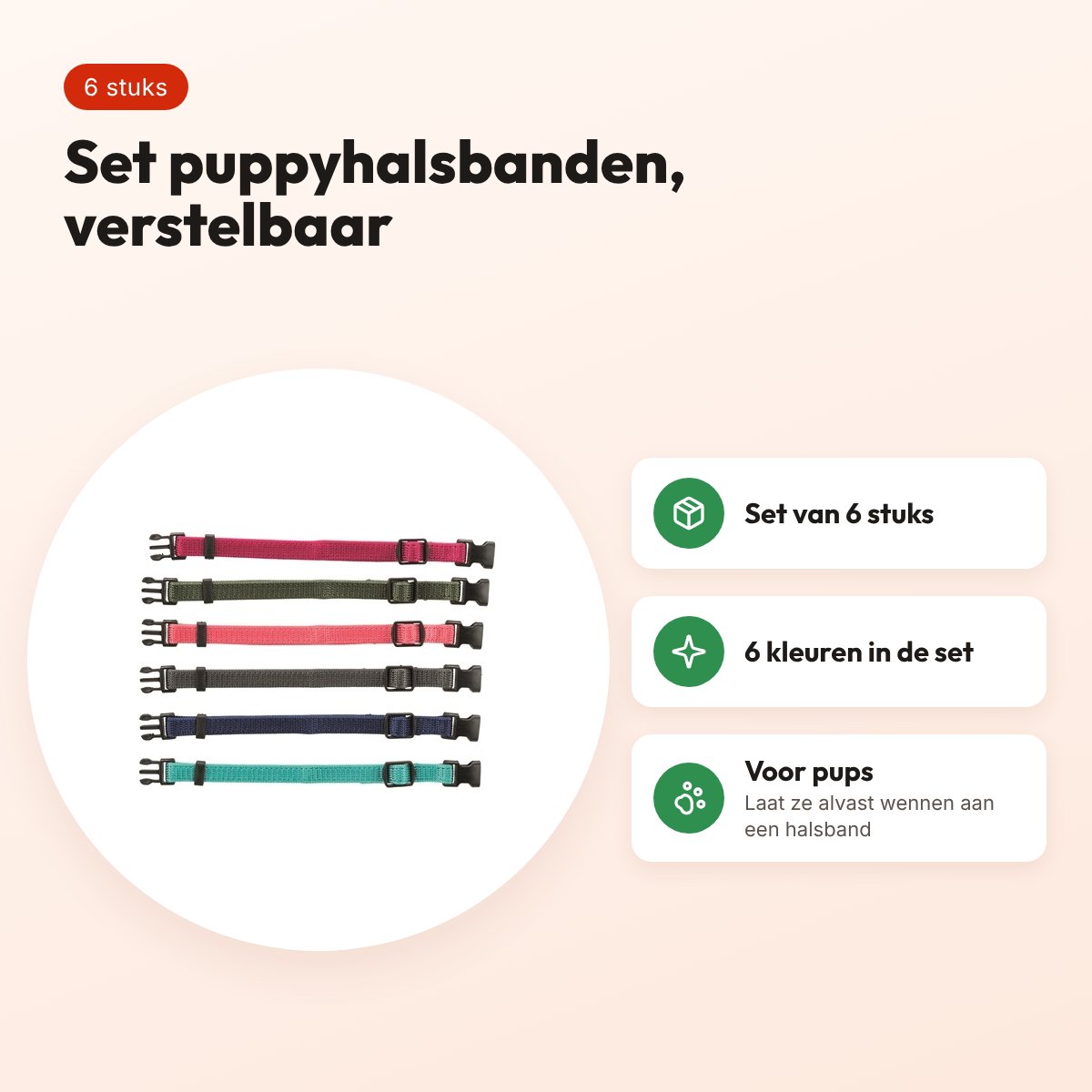 Trixie puppyhalsband set 17-25 cm S-M – 6 stuks, fuchsia/grafiet/indigo – voordelen