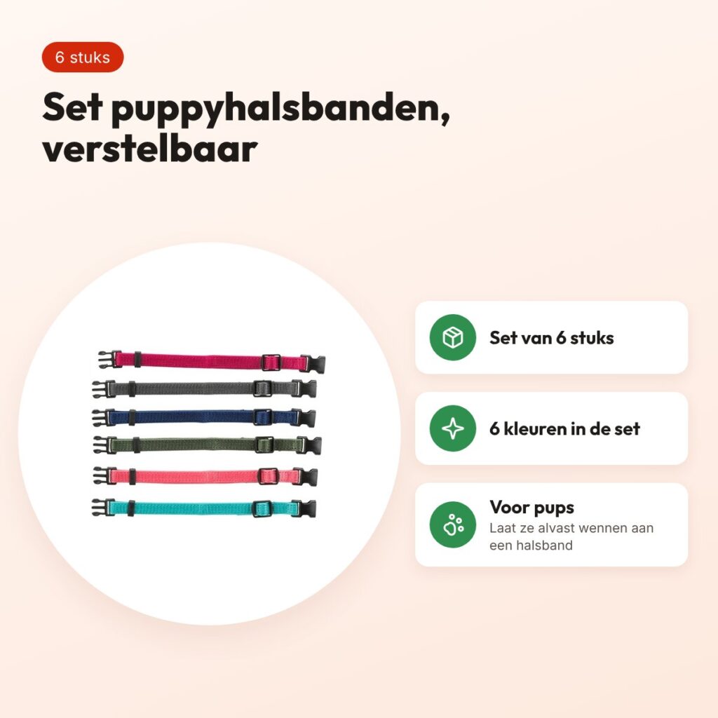 Trixie puppyhalsband set 22-25 cm – 6 stuks, verschillende kleuren – voordelen