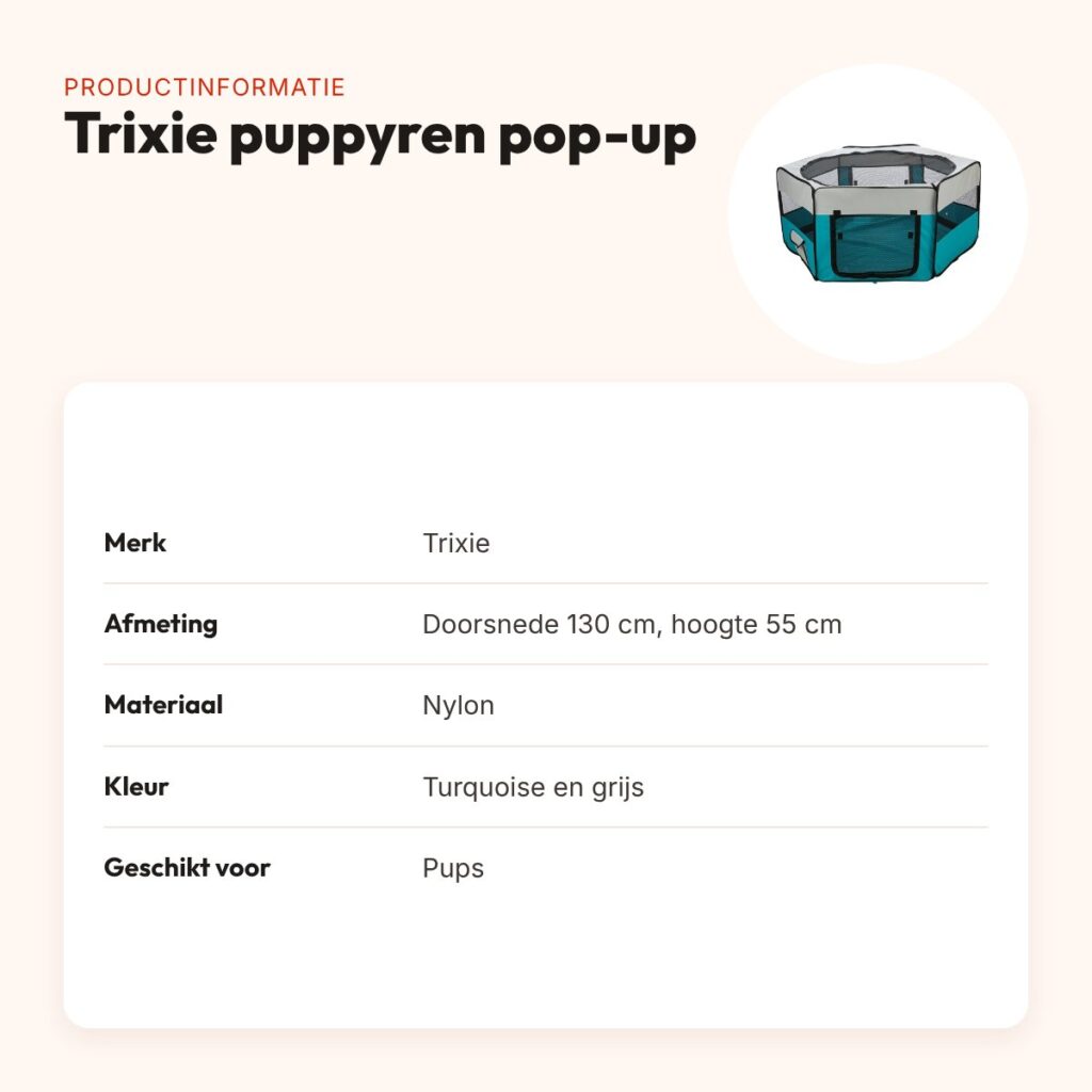 Trixie puppyren pop-up turquoise 130 x 55 cm – nylon, twee ingangen – productinformatie