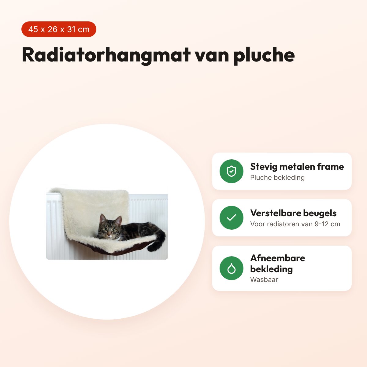 Trixie radiatorhangmat pluche/velours crème/bruin 45 x 26 x 31 cm – voordelen